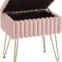 Vanity Stool Chair with Storage, Faux Fur Stools for Vanity Makeup, Foot Stool Ottoman with 4 Metal Legs, Small Vanity Bench Seat Chairs for Living Room Bedroom