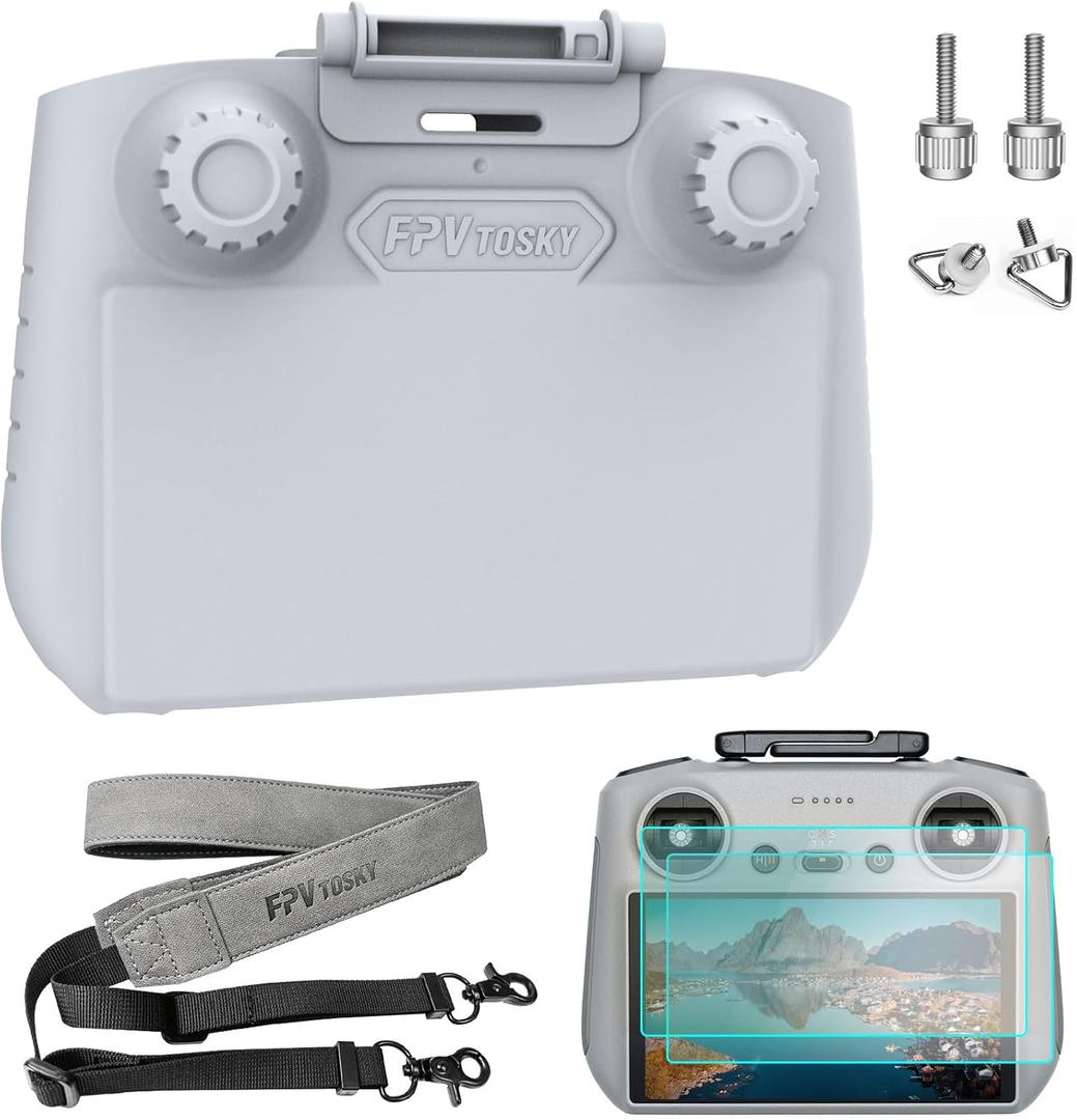 FPVtosky 3-IN-1 Mini 5/4 Pro RC 2 Sun Hood protective Cover + 2 Screen Protector + Lanyard Bundle, Fits DJI Avata 360/ Mini 4 Pro/Air 3S/Flip RC2 Remote Controller Accessories