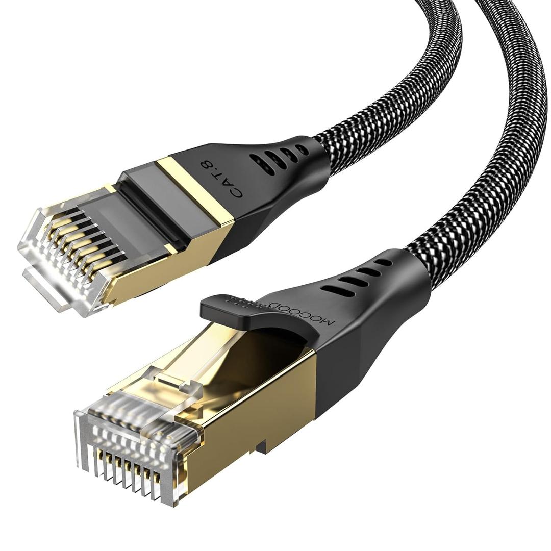 Cat 8 Ethernet Cable 10ft, 40Gbps, 2000MHz, S/FTP Shielded, Nylon Braided, Compatible with TV/Printer/Computer/Modem/Router/PS3/4/5 (3M/10FT, Black)