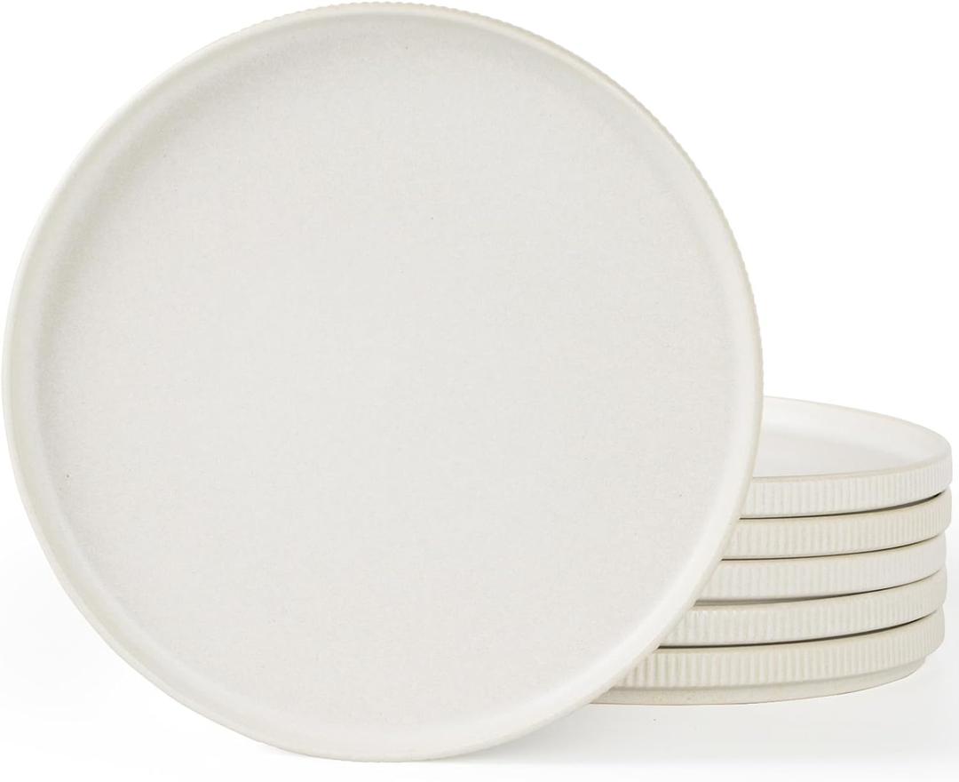 famiware Star Dinner Plates for 6, 10 inches Plate Set, Scratch Resistant, Stoneware Dinnerware, Kitchen Modern Rustic Serving Dishes, Matte White