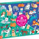 Mudpuppy Cats and Dogs Double-Sided Puzzle, 100 Pieces, 22”x16.5” – Perfect Family Puzzle for Ages 6+ - Colorful Illustrations of Dogs on One Side and Cats on the Other – Two Fun Puzzles in One Box