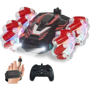 New Gesture Sensing RC Stunt Car with Lights Music, Hand Gesture Remote Control Truck 360 Spins Gifts Toys for 6-12 Years Old Boys (Red)