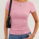 ZESICA Women's Summer Boat Neck Short Sleeve T Shirts 2026 Spring Slim Fit Y2k Going Out Crop Tops Basic Trendy Outfits (Pink, M)