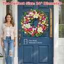 Yastouay Spring Summer Wreaths for Front Door, 24 Inch Large Spring Summer Door Wreath with Magnolia Petunia Flowers & Ivy Leaves, Spring Wreath for Front Door Farmhouse Porch Wall Indoor Outdoor