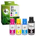 31 Ink 32XL Black Ink Bottle Set, Smart Tank 5101 7602 6001 5000 Refill Compatible with HP 31 32XL Inksbottle Set for Smart Tank 651 5101 5000 7602 5103 6001 7301 7001 7302 5102 7002 7006 Printers