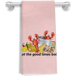 Funny Crawfish Season Kitchen Towels, Seafood Boil Party Supplies, Lobster Lover Gifts Dish Tea Towels for Kitchen Decor, Let the Good Times Boil Coastal Beach Nautical Hand Towels, 16x24 Inch