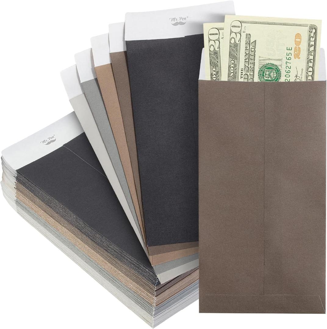Mr. Pen- Money Envelopes for Cash, 6.5" x 3.5", 100 Pack, Kraft Paper, Self-Adhesive Bulk Cash Envelopes for Budgeting, Money and Coin Saving, Check, Budget, Small Item Organizing
