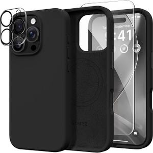 GONEZ Magnetic for iPhone 16 Pro Case, Compatible with MagSafe, [Screen Protector + Camera Lens Protector], Silicone Shockproof Anti-Scratch Protective Phone Case 6.3 inch, Stone