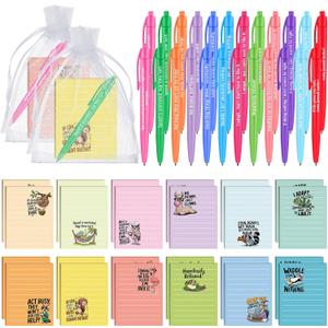 Eersida 24 Sets/48 Pcs Valentines Day Employee Appreciation Gifts Bulk Funny Animals Sticky Notes 30 Sheets of Each and 24 Pens with Organza Bags Back to School Gifts for Office Teacher Students