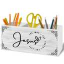XLDLIOO Jesus Christian Pen Pencil Holder Organizer for Desk Accessories, Religious Bible Verse Wooden Box Sign Desk Decor for Home Office Decoration, Jesus Christian Gifts for Women Men