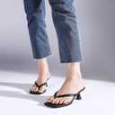 Goderci Kitten Flip Flop Thong Low Heels for Women Square Open Toe Slip On Heeled Sandals (Black), size 7.5