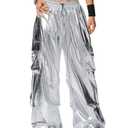 SHENHE Women's Y2k Metallic Cargo Pants Wide Leg Baggy Hip Hop Dance Rave Joggers Trousers XS