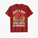 Octopus Just A Boy Who Loves Sea Animals Men Retro Vintage T-Shirt S