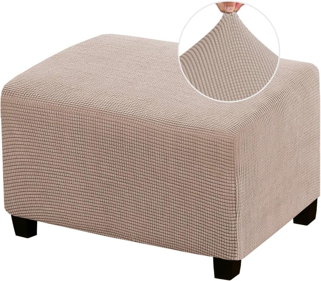 High Stretch Large Ottoman Cover Square, Ottoman Cover Rectangular for Folding Storage Stool, Thick Ottoman Slipcovers Washable Removable, with Elastic Bottom (Large, Sand)