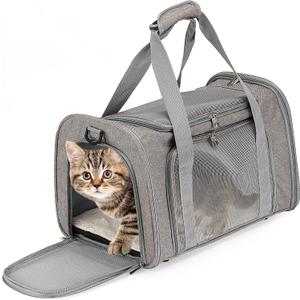 Mr. Pen- Pet Carrier, 17.5" x 11.2" x 11.5", Medium Size, Gray, Portable Travel Carrier for Small Pets, Cats & Small Dogs, Breathable Mesh, Safety Inner Leash, Side Pocket & Padded Shoulder Strap