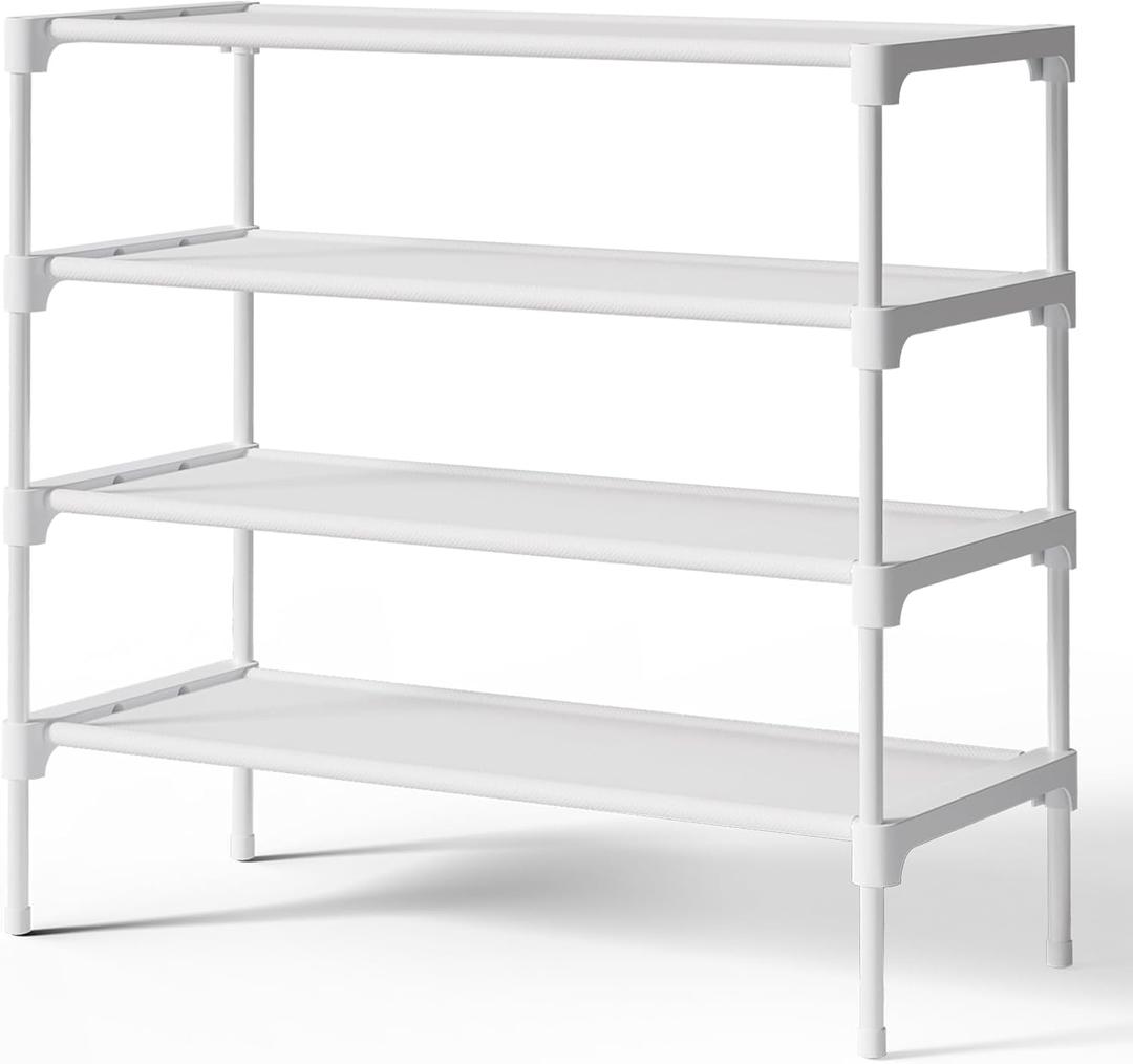 Kitsure Shoe Rack - Non-Woven Shoe Rack Shelf, Shoe Organizer for Closet, Entryway, Garage & Corridor, Stackable Shoe Shelves, 27.5" Wide - 4 Tier, White