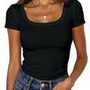 BIDITANLE Women's Ribbed Knit Short Sleeve T-Shirts Slim Fitted Scoop Neck Casual Summer Basic Top, XL