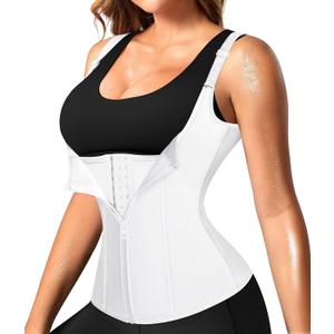 Nebility Waist Trainer for Women Corset Shapewear with Zipper Women's Waist Cincher Tank Top with Adjustable Straps (Large, White)