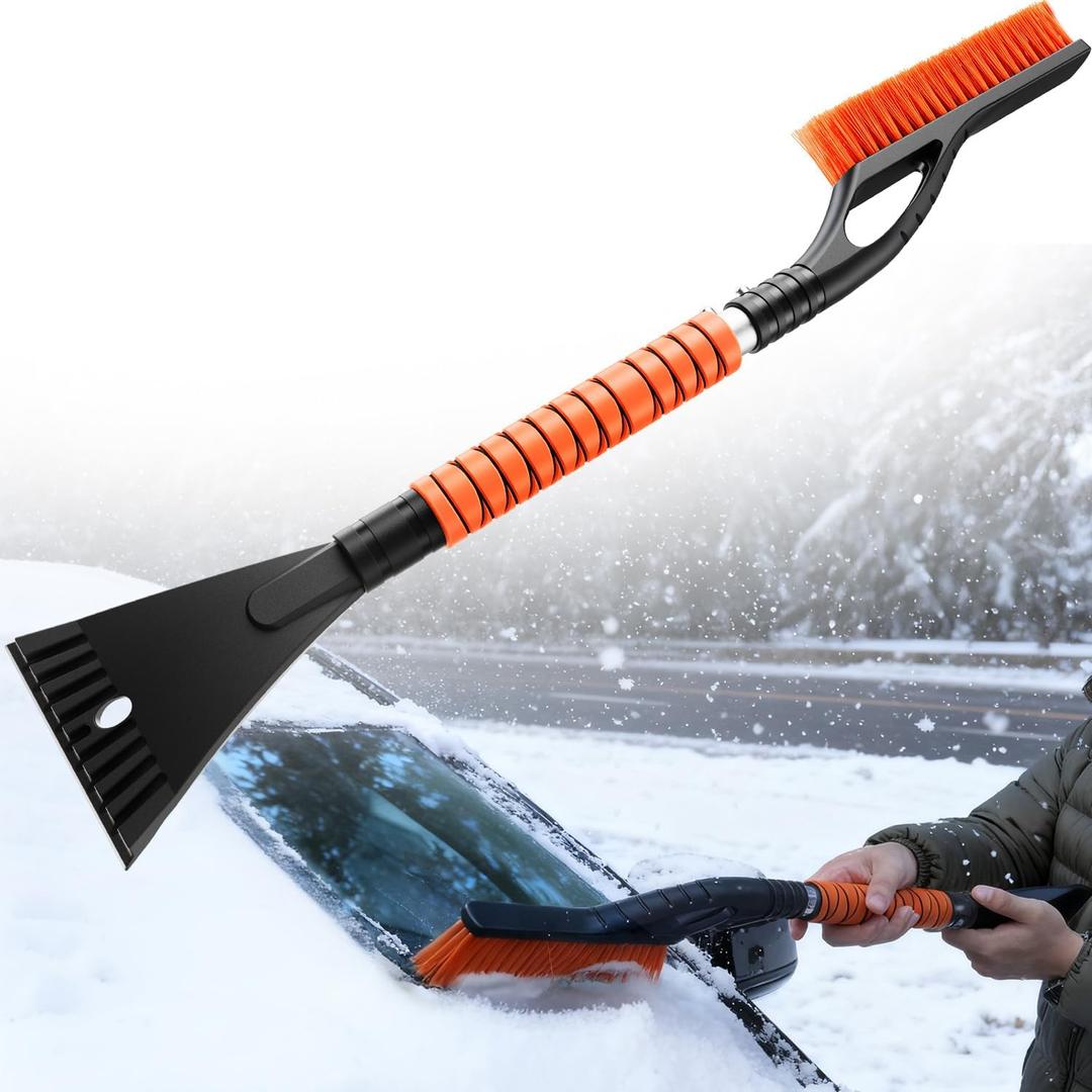DMJN [2026 Upgraded 27'' Snow Brush and Ice Scrapers for Car Windshield [One-Wipe Clean] Detachable Snow Brush for Car with Ergonomic Foam Grip for Cars, Trucks, SUVs (Small)