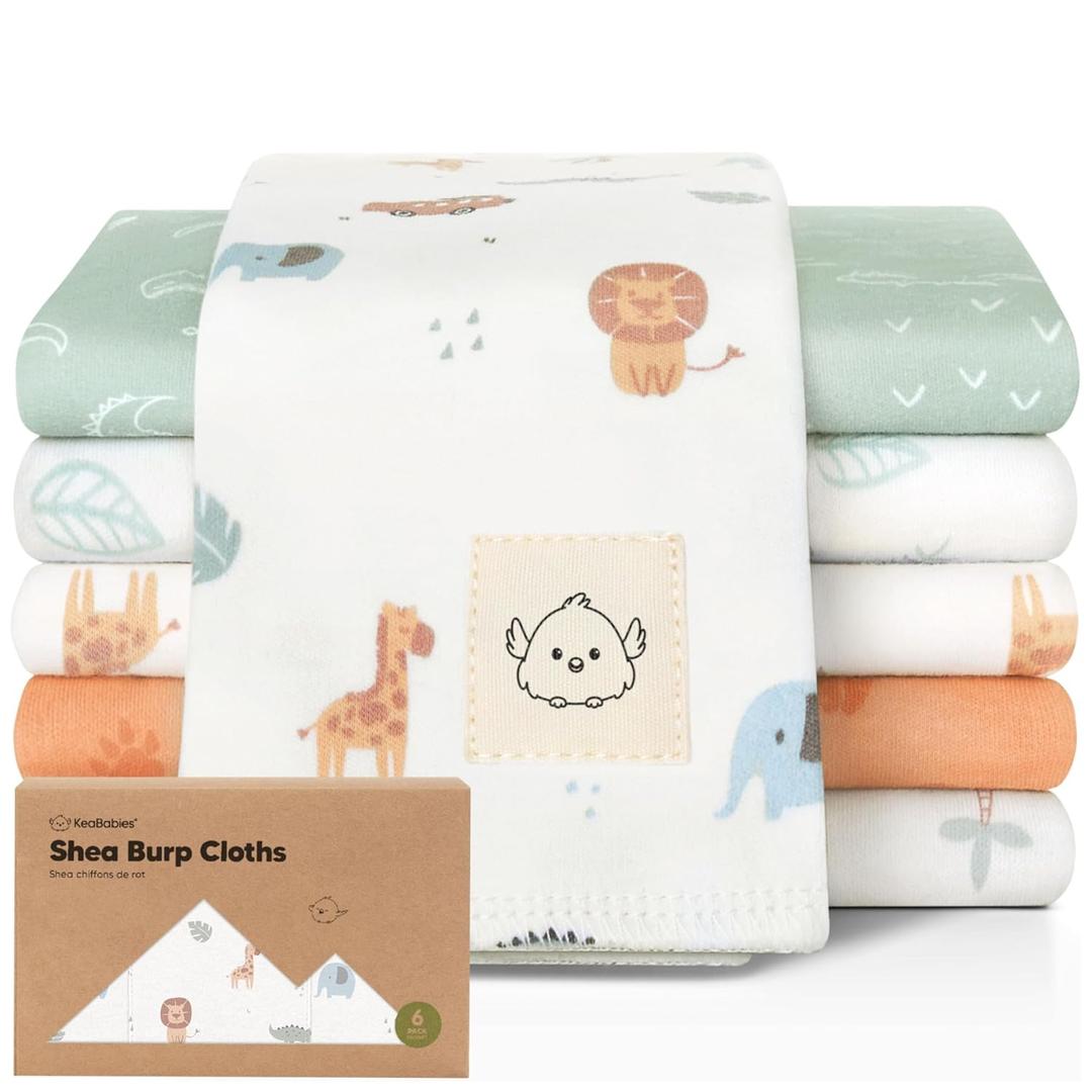 Organic Burp Cloths Baby Boy, Girl - 6-Pack Large Cotton Burping Cloths for Babies, Spit Up Rags, Super Absorbent, Ultra Soft Newborn Rag, Gender Neutral, Machine Washable, Durable (Wilderness)
