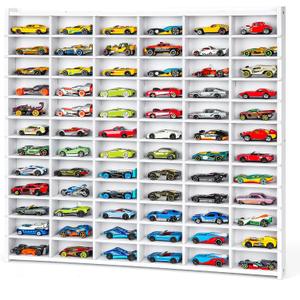 Toy Car Storage Display Case, 72 Slots Model Car Display Shelf for 1/64 Scale Toy Cars, Wall Mount Organizer Rack for Diecast Models (White)
