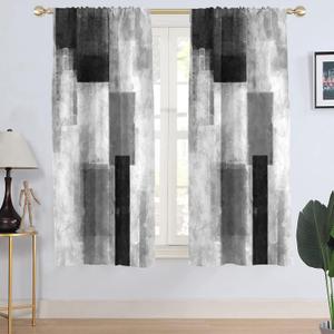 AAtter Black Grey and White Window Curtain Gray Abstract Silver Geometric Art Aesthetic Teen Minimalist Wide Living Room Bedroom Drapes Treatment Fabric 1 Pair, 52" W x 63" L, Modern