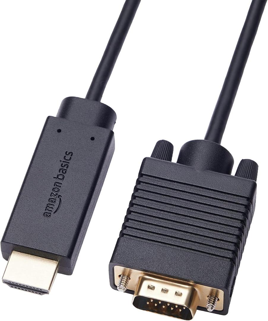 Amazon Basics HDMI to VGA Cable, 1080P, Gold-Plated, 6 feet, Black