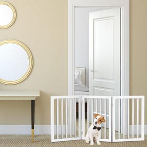 Pet Gate - 3-Panel Indoor Foldable Dog Fence for Stairs, Hallways, or Doorways - 55x24-Inch Retractable Freestanding Dog Gates by PETMAKER (White)