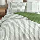 Martha Stewart - Twin Quilt Set, 100% Soft & Breathable Bedding with a Lightweight Feel for Year Round Comfort, 2 Piece Bed Set with Matching Pillowcase (Ticking Stripe Green)