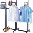 Floor Standing Metal Garment Rack - Heavy Retail Display Racks With Wheels, 6 Arms Clothing Rack, Square Tubing Portable Shirt Racks, Merchandise Display For Hanging Clothes (Black)