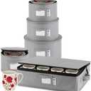 China Storage Hard Shell Containers 5-Piece Set Moving Boxes for Dinnerware, Glasses, Plates, Mugs and Saucers Sturdy Dish Organizer with Dividers for Seasonal Storage - Service for 12 - Gray