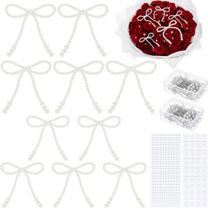 Suncalla 27pcs Pearl Bow for Flower Bouquets Accessories Pearl Bow Cake Topper Decorations for DIY Craft Coquette Birthday Wedding Mother's Day Party Supplies