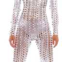 Seeksmile Unisex Hollow-Carved Shiny Dancewear Catsuit Bodysuit (Silver), XL