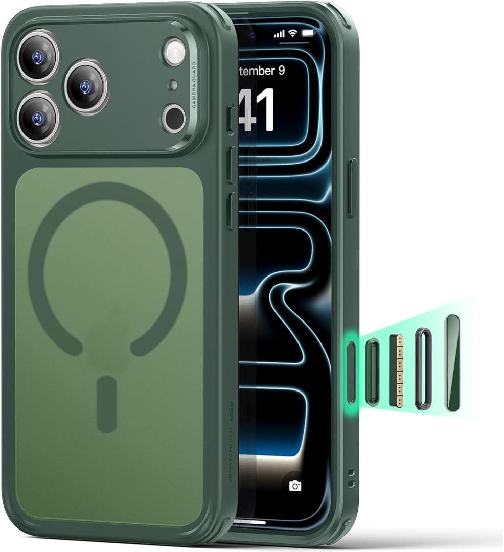 ESR for iPhone 17 Pro Case, Camera Control, Compatible with MagSafe, Shockproof Military-Grade Protection, Magnetic Phone Case for iPhone 17 Pro, Classic Hybrid Case, Frosted Green