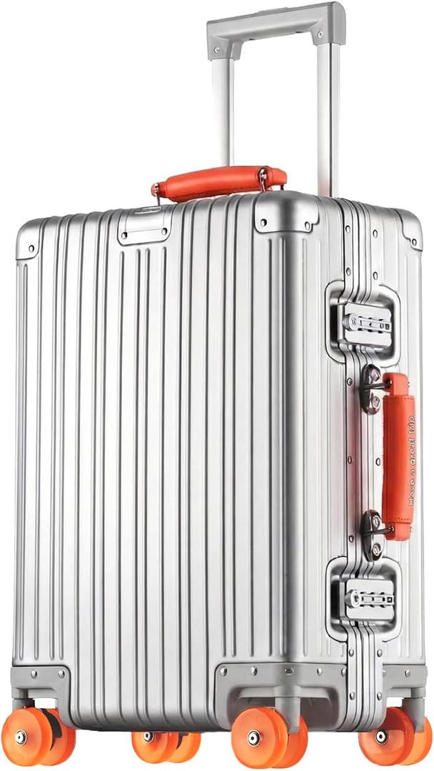 22x14x9 inch Zipperless Cabin Suitcase, 22 Inch 100% All Aluminum Shell Carry-on Suitcase, 56x36x22cm Aluminum Luggage Cabin, Aluminium Zipperless Carry On Luggage with Skate-Grade PU Wheels,TSA Locks