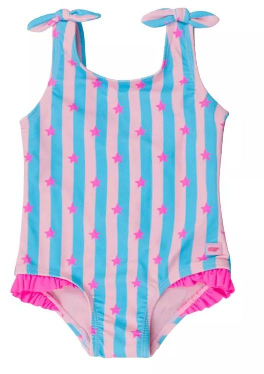 RuffleButts Girls UPF50+ Sun Protection Tie Shoulder/Cross Back One Piece Swimsuit, 12-18m