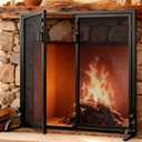 Gtongoko Fireplace Screen with Hinged Doors 37.8" L x 30.7" H with Handles and Secure Lock Handcrafted Wrought Iron Decorative Fire Spark Guard for Living Room Home Decor Powder Coated Black