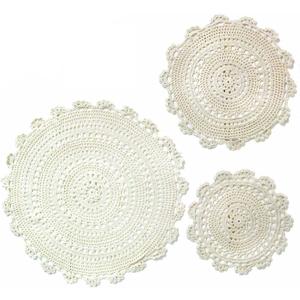 Handmade Crochet Round Cotton Lace Table Placemats Doilies Value Pack [Set of 3], Medallion, 9.5 x 9.5 inch, Beige