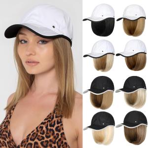 Lansigreen Quick Dry Hat with Hair Extensions Sun Protection Hat Wig Lightweight Outdoor Baseball Cap Attached 13" Short Straight Hairpiece Synthetic for Women Ash Blonde Mix Light Brown
