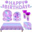 182pcs Mermaid Themed Plates and Napkins Set,Serve 30
