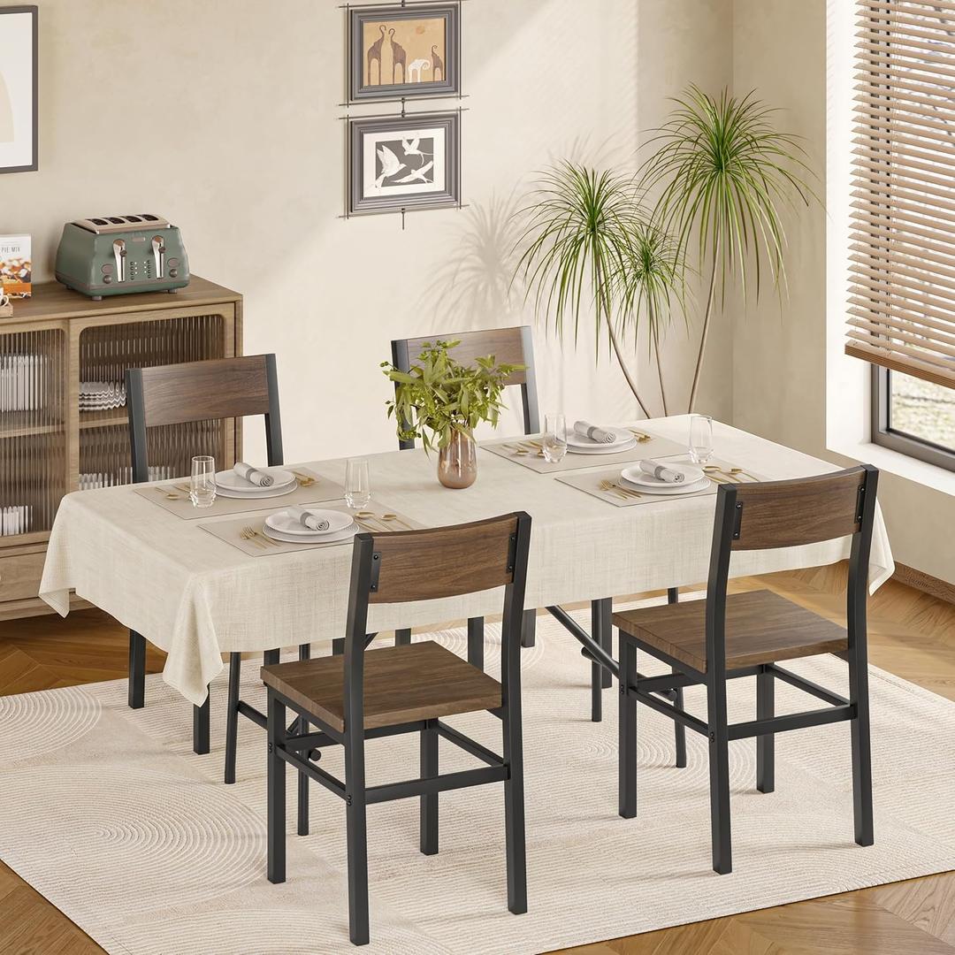 MECHYIN Dining Chairs Set of 4, Rustic Wood Dining Room Chairs with Thickened and Strengthened Metal Steel Frame & Slat Back, Modern Farmhouse Chair for Kitchen, Dining Room (4, Nut-Brown)