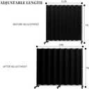 Madamera Adjustable Room Divider, 7 ft x 10 ft, 4 Rolling Wheels Curtain Divider Stand, Black Metal Frame, Blackout Curtain & Portable Tool, Expandable Screen for Office, Bedroom, Kitchen (Black)