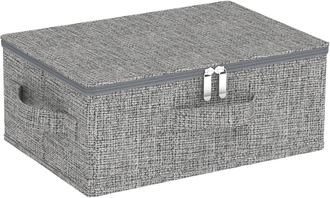 Blanket Bags with Lid, Foldable Underbed Storage Bins, Home Basket Container for Organizing Clothes, Shoes, Pillows, 14.9x10.2x5.9Inches, Grey, 1 Pack