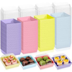 Vesici 100 Pcs 5 Inch Small Charcuterie Boxes with Clear Lids Cake Slice Containers Paper Bakery Boxes Disposable Food Containers for Dessert Cookie Sandwich Mini Cake Strawberry