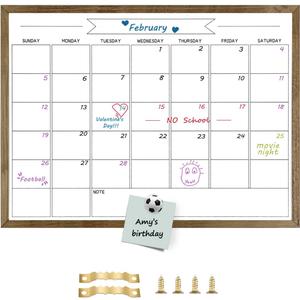 Dry Erase Monthly Calendar Whiteboard for Wall, Solid Pine Wood Rustic Brown Frame Magnetic Surface Whiteboard for Wall23.6"x 31.5"(YLBB-B-RB-6080)
