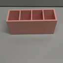 Bivvclaz Pencil Pen Holder for Desk, Wooden Office Desk Organizers and Accessories with 4 Slots for Countertop, Makeup Brush Holder Organizer for Bathroom Vanity, Silverware Caddy for Party, Pink