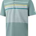 Rouen Mens Polo Shirts Short Sleeve Dry Fit Lightweight Performance Casual Athletic Striped Print Golf Shirts for Men (S)