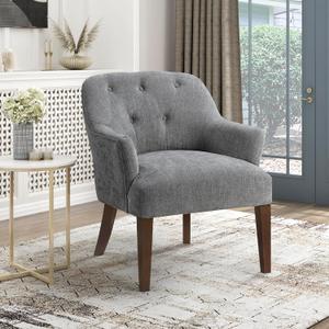 Lexicon Modern Accent Chair, Textured Fabric Upholstered Arm Chair with Button Tufted Back, Sloped Flared Arms and Wooden Legs for Living Room/Bedroom, Charcoal