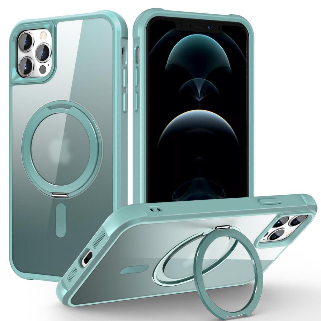 Rotatable Magnetic Ring Stand for iPhone 12/12 pro Case, Compatible with MagSafe, Military-Grade Shockproof, Anti-Scratch Matte Translucent Phone Case for iPhone 12/12 pro(Lake Blue)