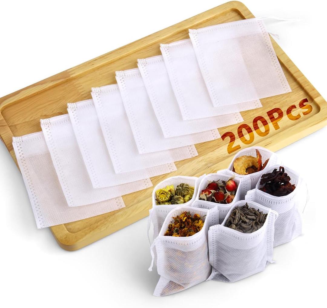 200Pcs Disposable Tea Bags for Loose Leaf Tea, Empty Tea Filter Bags for Cooking, Infuser Sachets for Spice, Coffee, Herb and More (3.54x2.75 Inch)